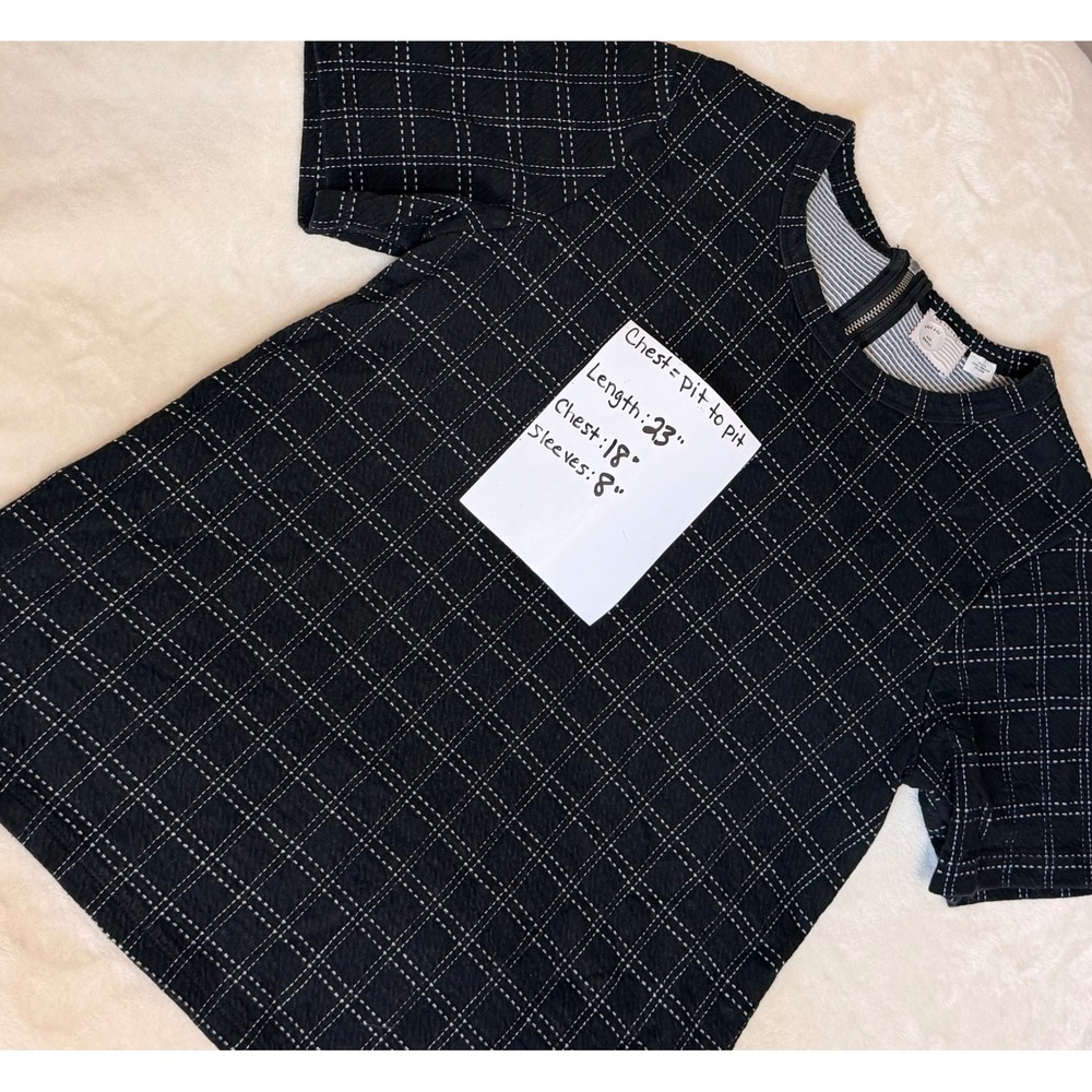 Anthropologie Postmark Keisha Grid Top Small Black White Windowpane Textured Tee - Picture 5 of 6